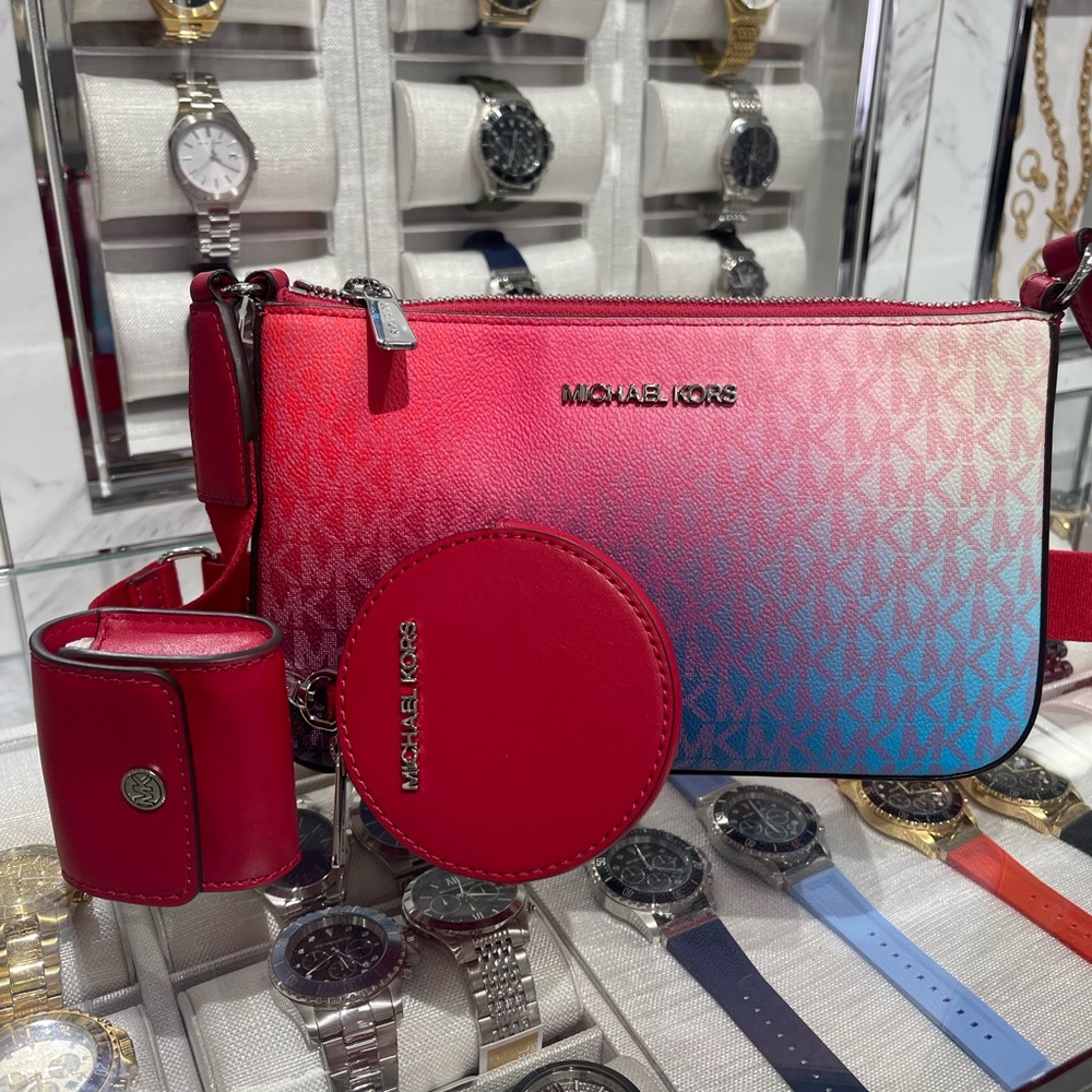 MICHAEL KORS Jet Set Sm Ombré Signature Logo Crossbody Case Apple Airpods Pro - Picture 15 of 16